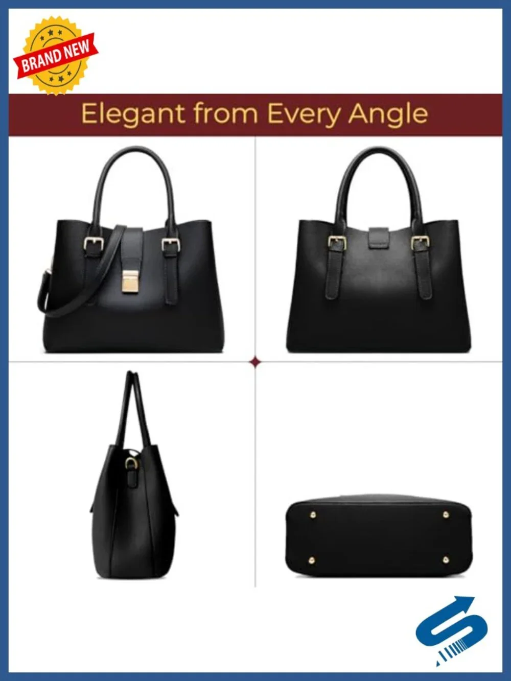 Vegan Leather Tote Handbag for Women, Medium Top Handle Purse with Detachable